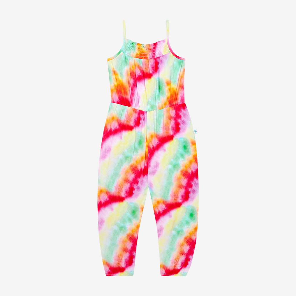 Rainbow Tie Dye Sleeveless Smocked Jumpsuit