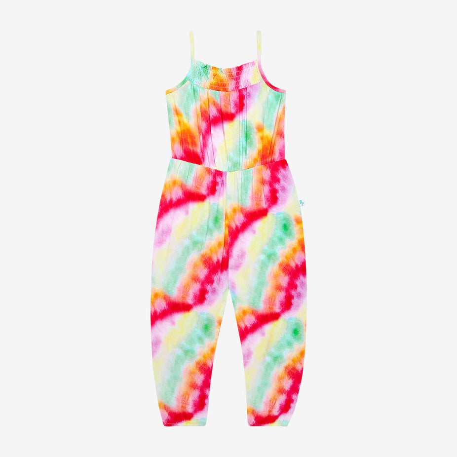 Rainbow Tie Dye Sleeveless Smocked Jumpsuit