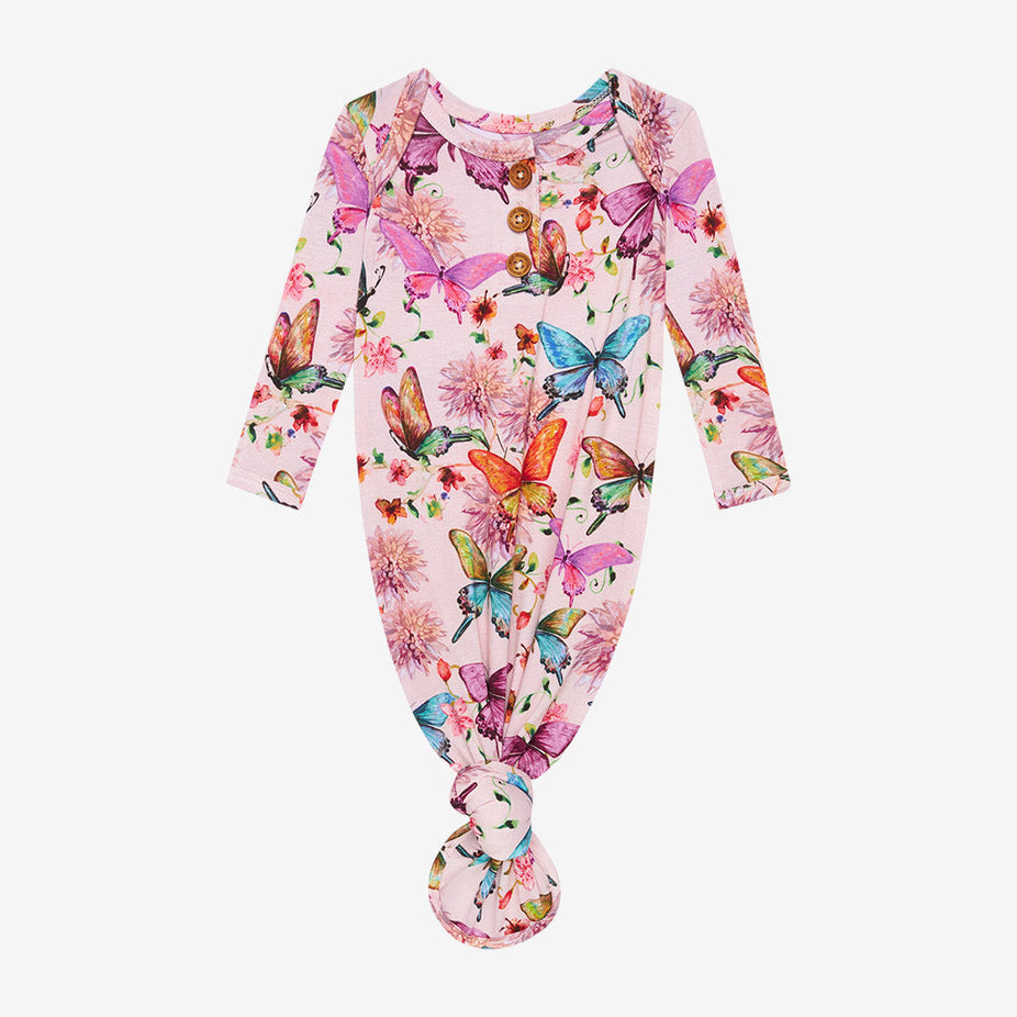 Watercolor Butterfly Button Knotted Gown