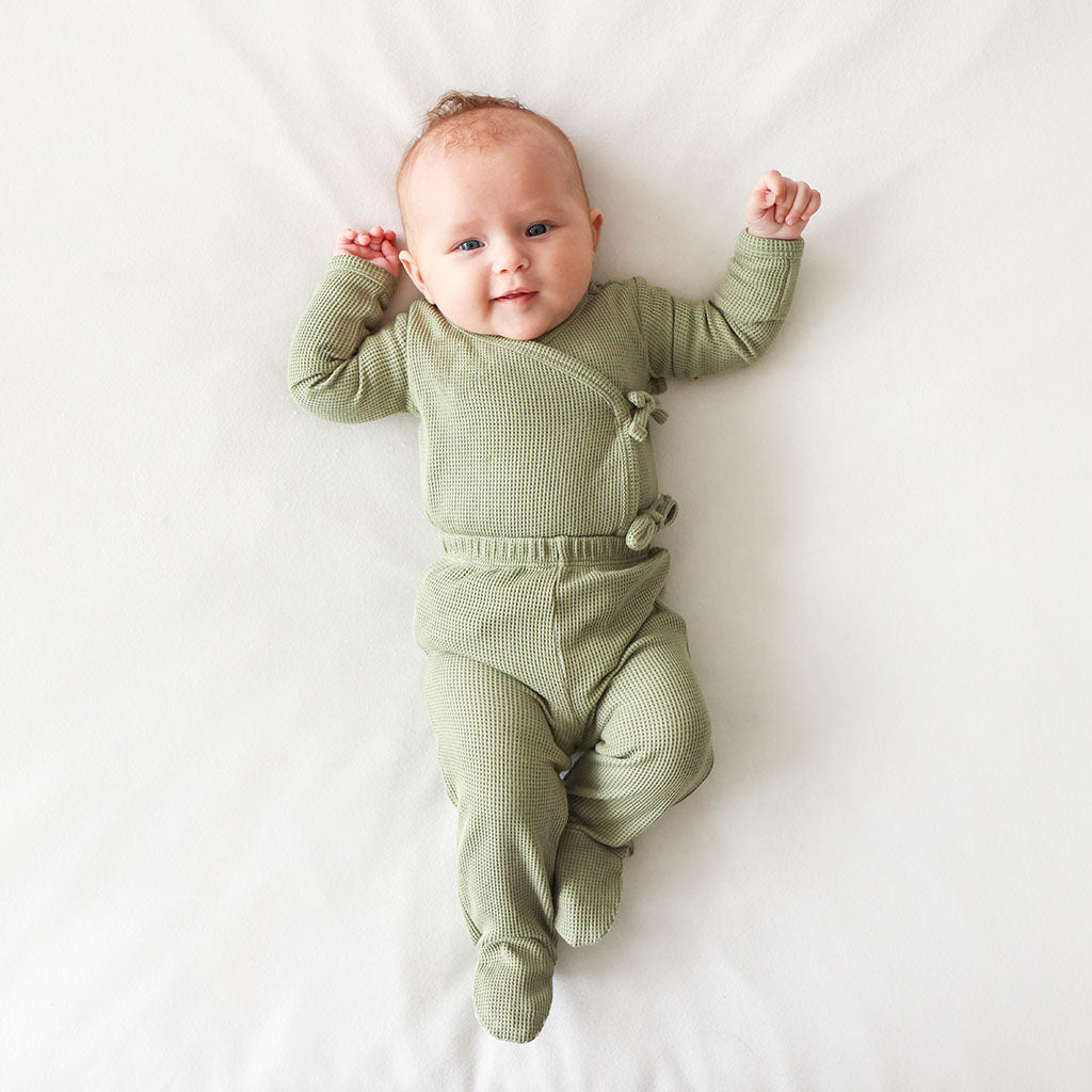 Olive Waffle Tie-Front Kimono Set