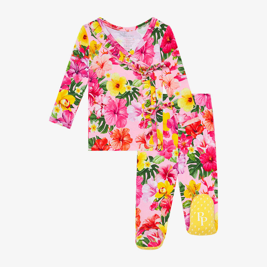 Malana Ruffled Tie-Front Kimono Set