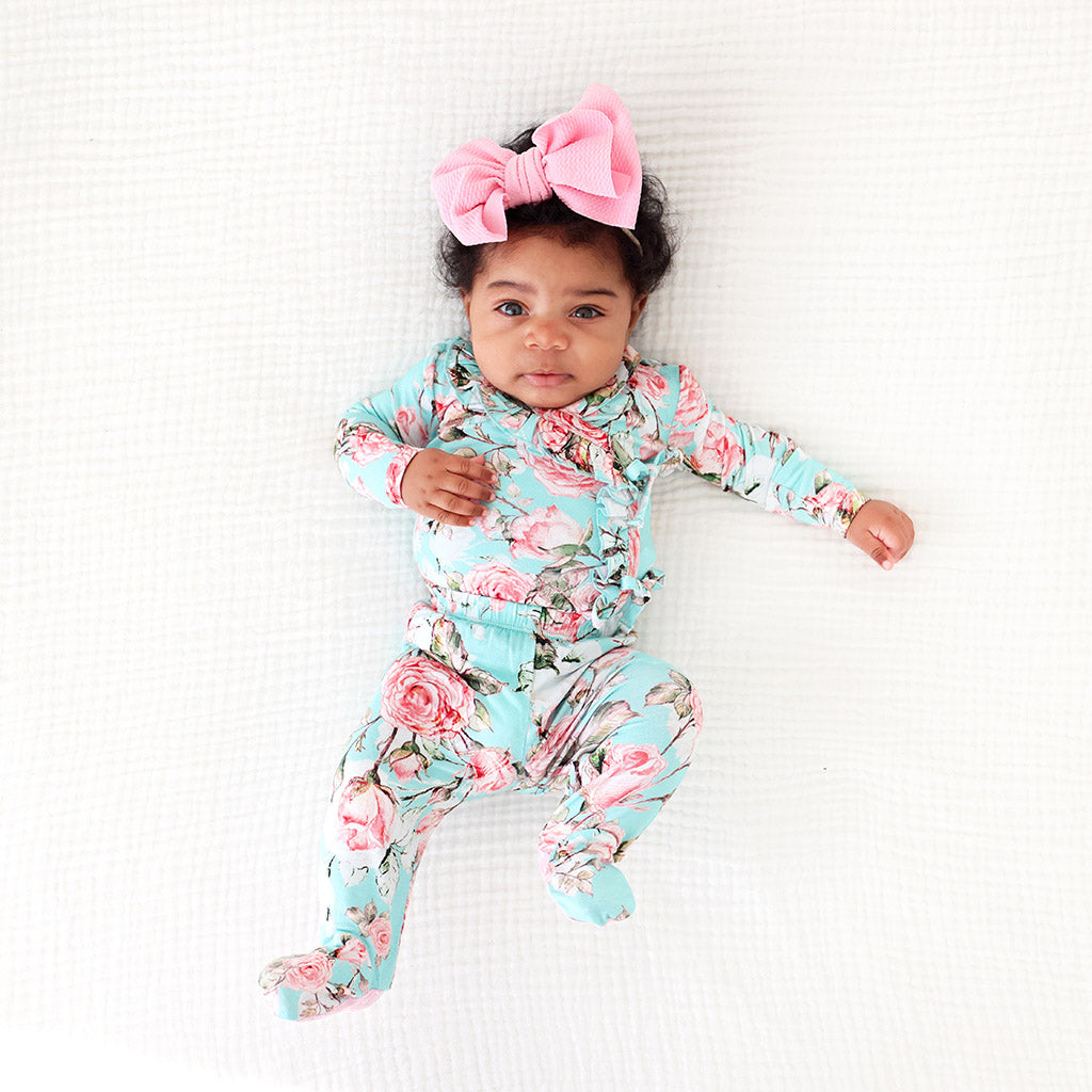 Spring Rose Ruffled Tie-Front Kimono Set