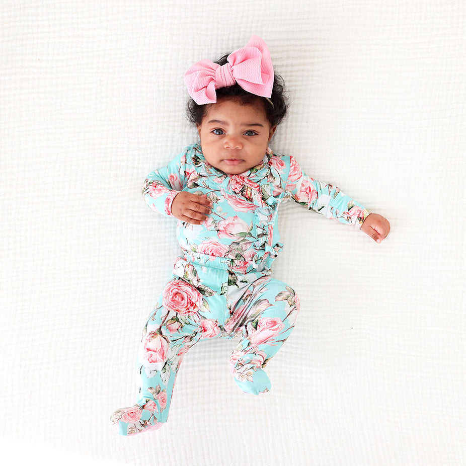 Spring Rose Ruffled Tie-Front Kimono Set
