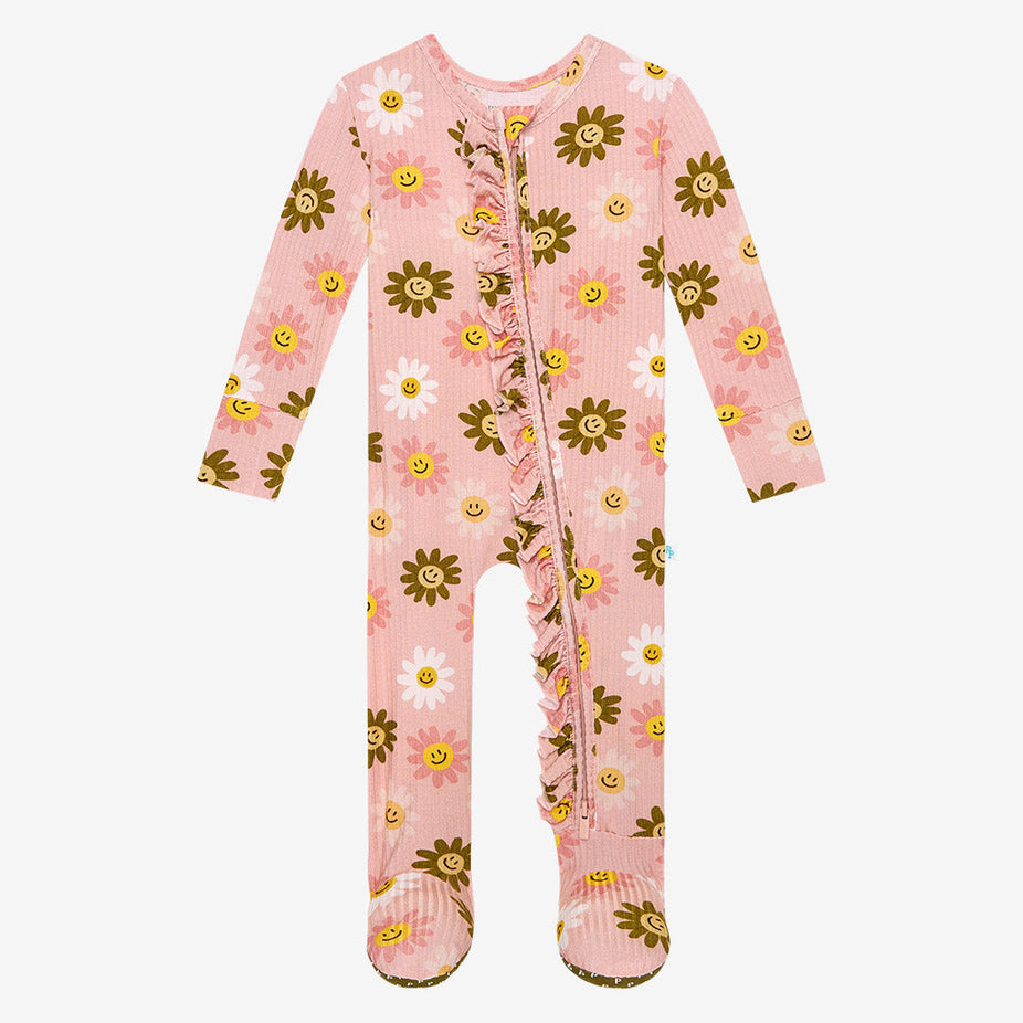 Fall Flower Power Footie Ruffled Zippered One Piece