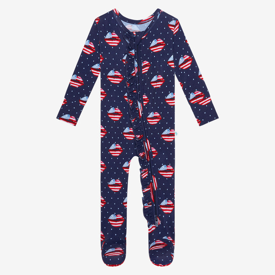July Kisses Footie Ruffled Zippered One Piece