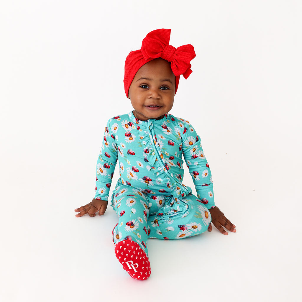 Ladybug Footie Ruffled Zippered One Piece