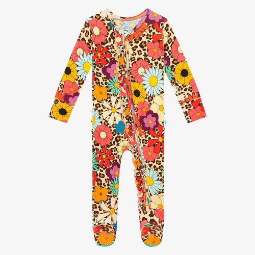 Leopard Floral Tan Baby Footie Pajamas Moonbeam