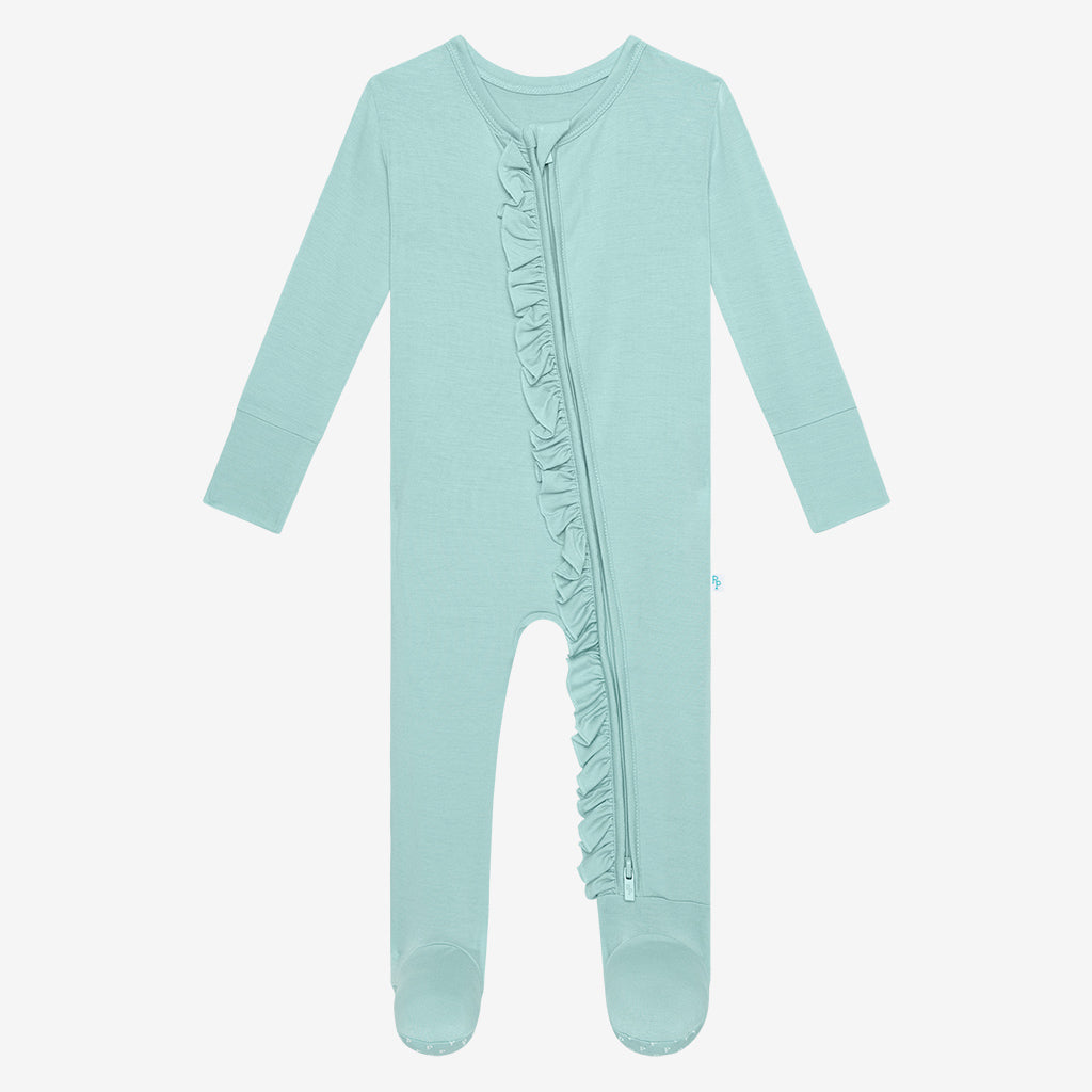 Pastel Blue Footie Ruffled Zippered One Piece