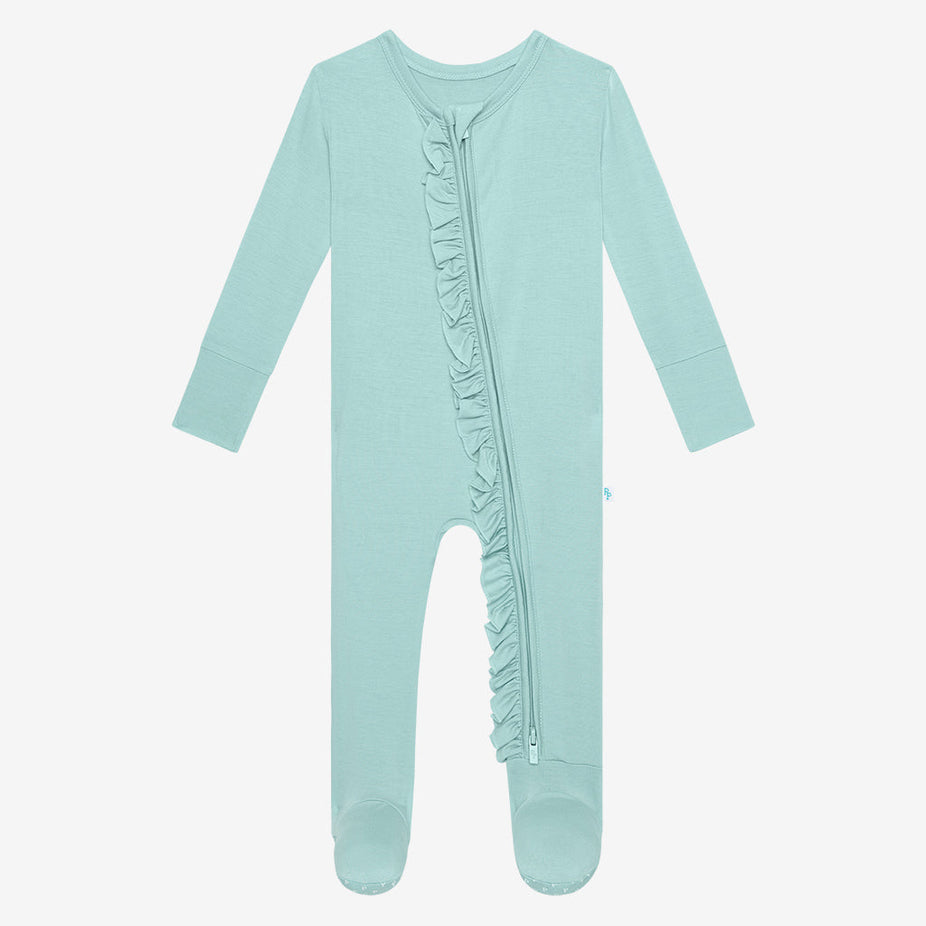 Pastel Blue Footie Ruffled Zippered One Piece