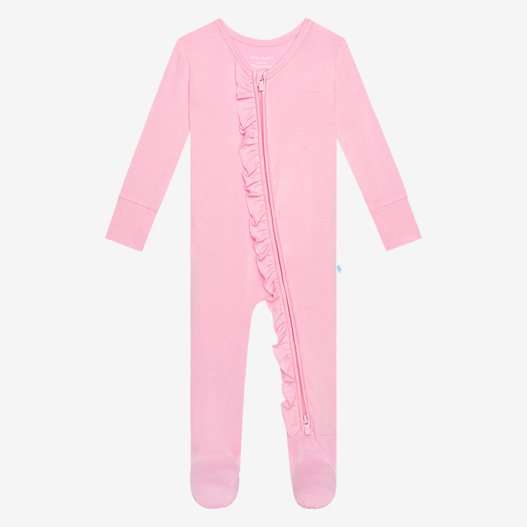 Preppy Pink Footie Ruffled Zippered One Piece