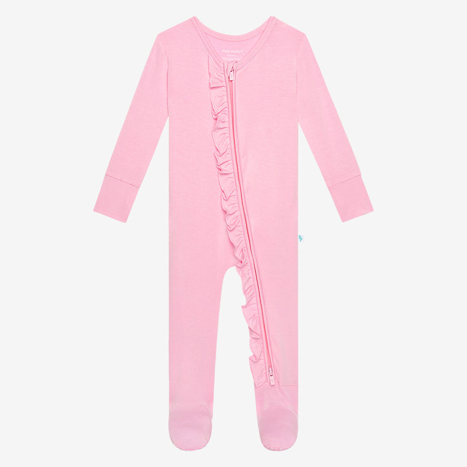Preppy Pink Footie Ruffled Zippered One Piece