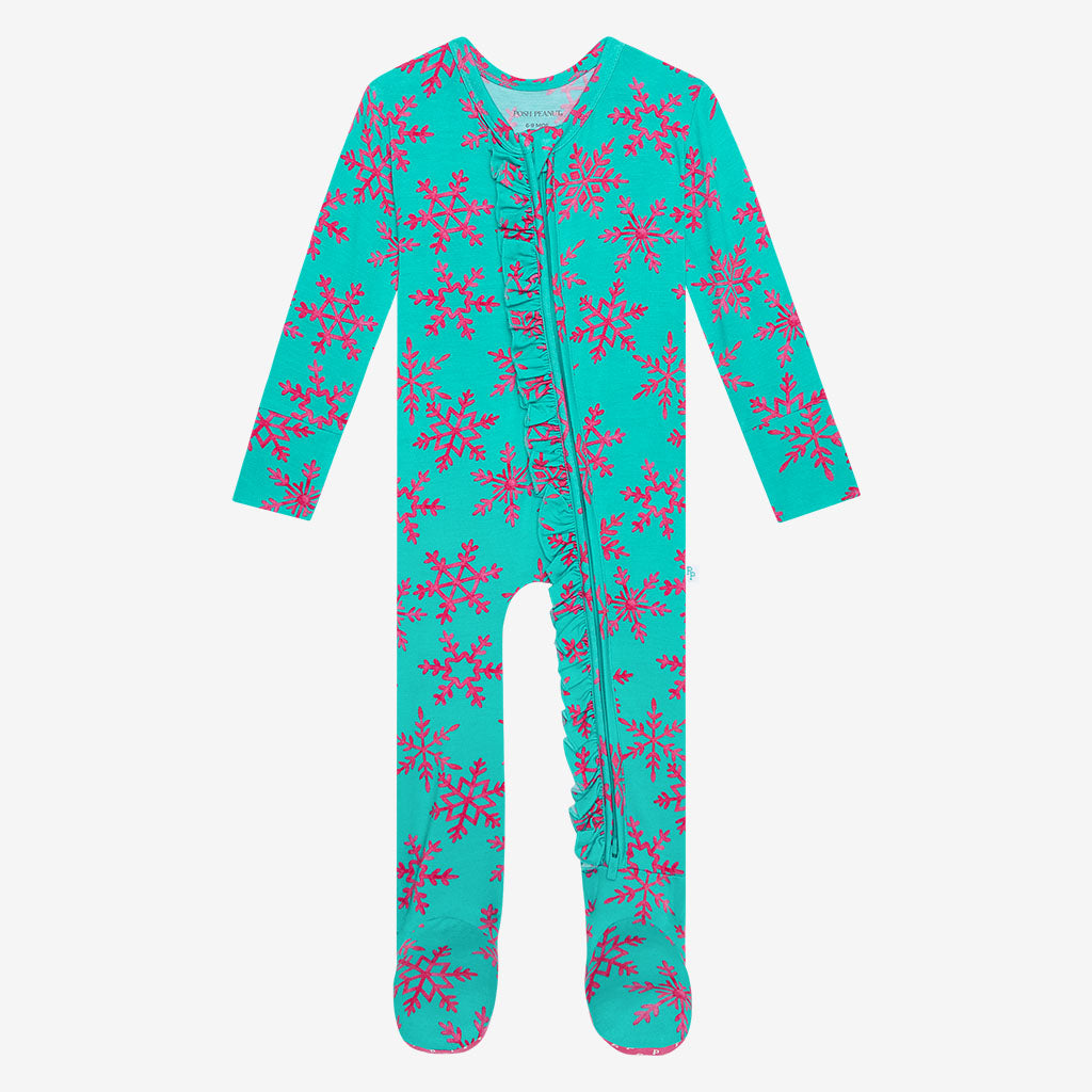 Queen of Snowflakes Footie Ruffled Zippered One Piece