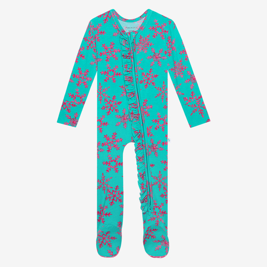 Queen of Snowflakes Footie Ruffled Zippered One Piece