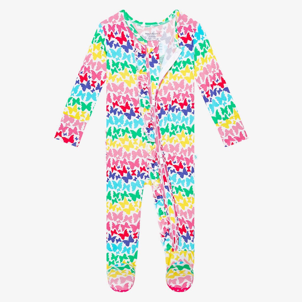 Rainbow Butterfly Footie Ruffled Zippered One Piece