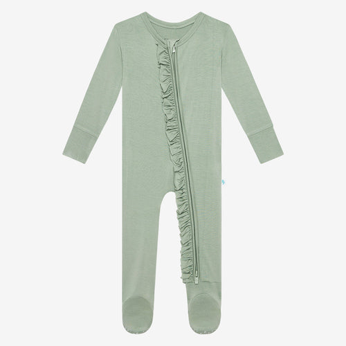Sage Footie Ruffled Zippered One Piece