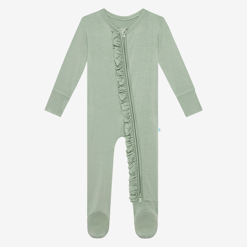 Sage Footie Ruffled Zippered One Piece