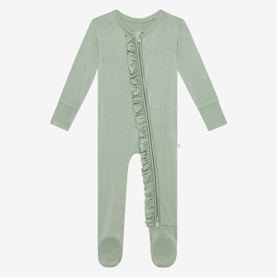 Sage Footie Ruffled Zippered One Piece