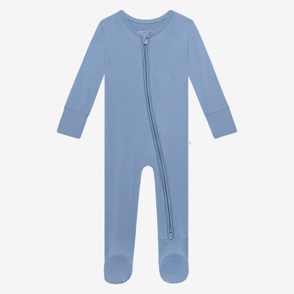 Denim Blue Footie Zippered One Piece