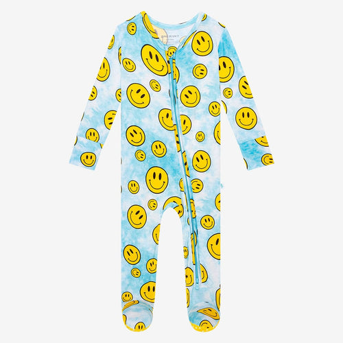 Happy Tie Dye Footie Zippered One Piece