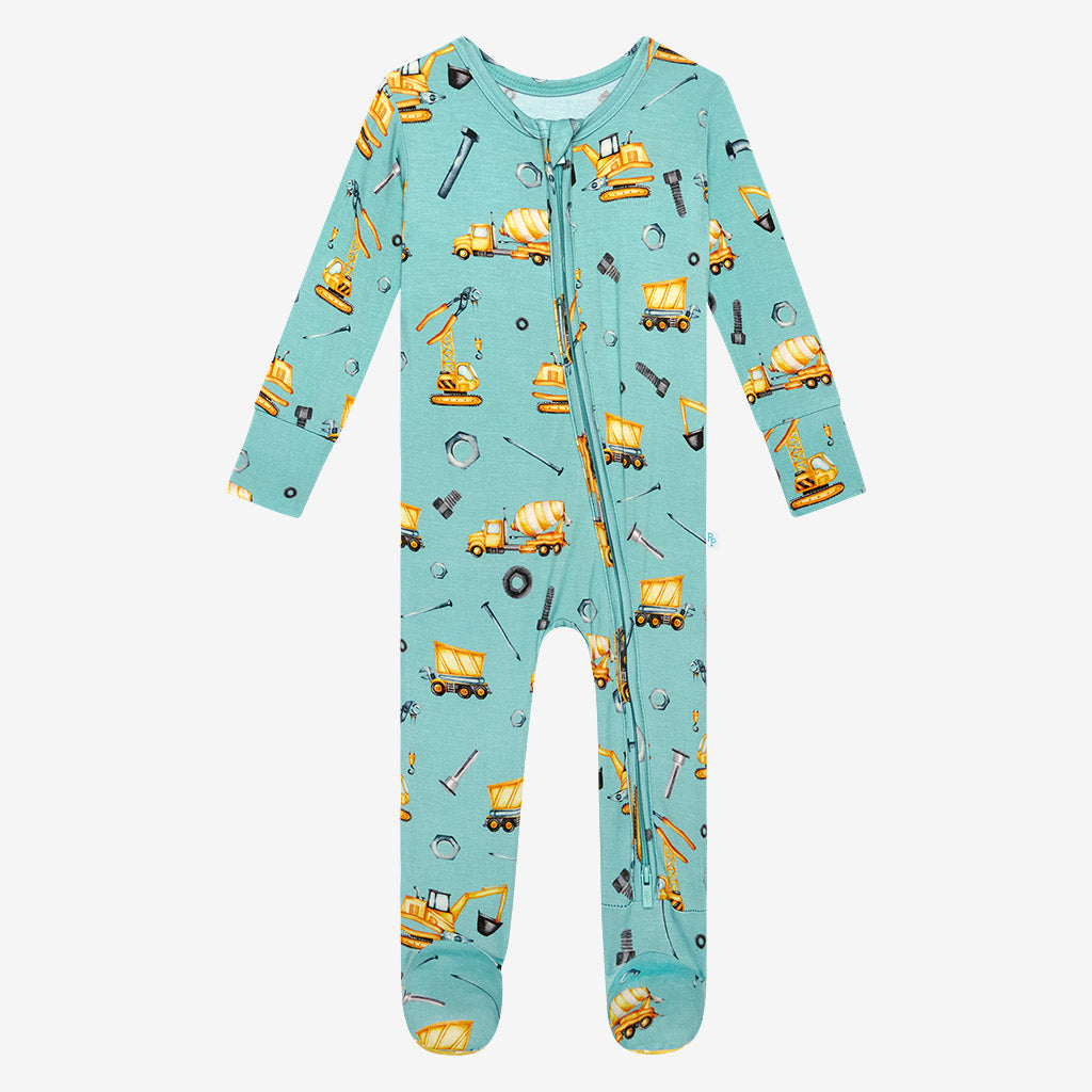 Posh Construction Footie Zippered One Piece