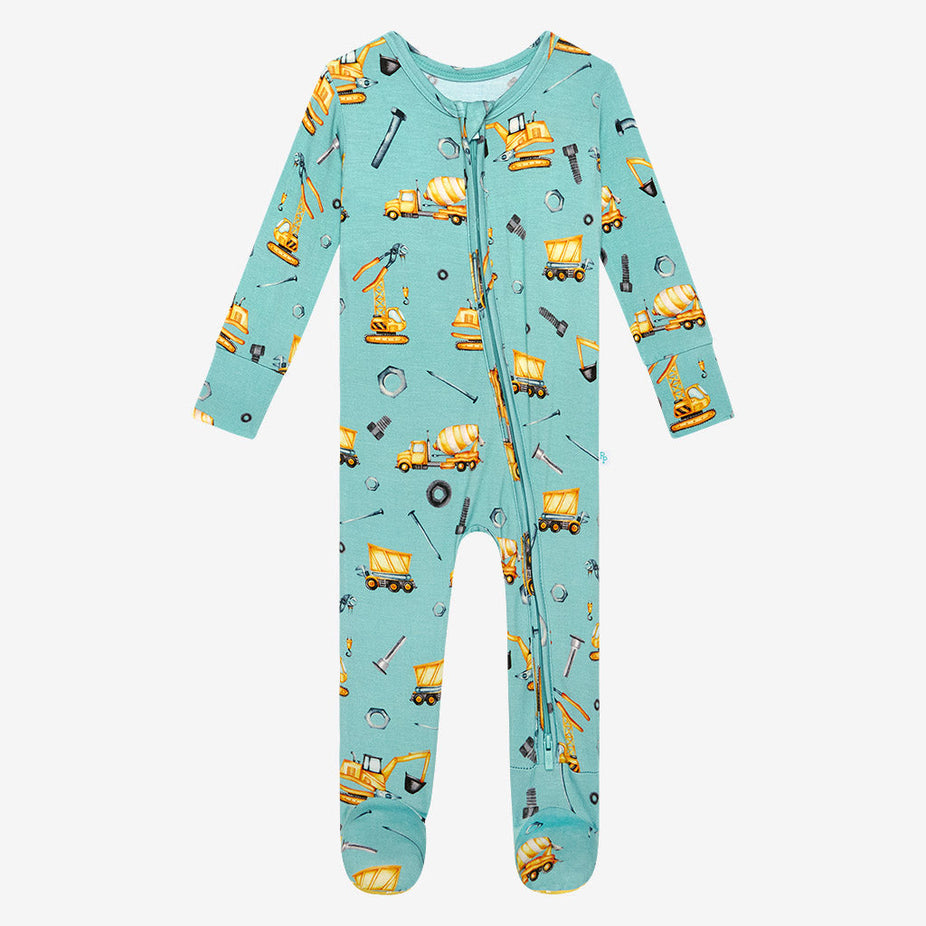 Posh Construction Footie Zippered One Piece