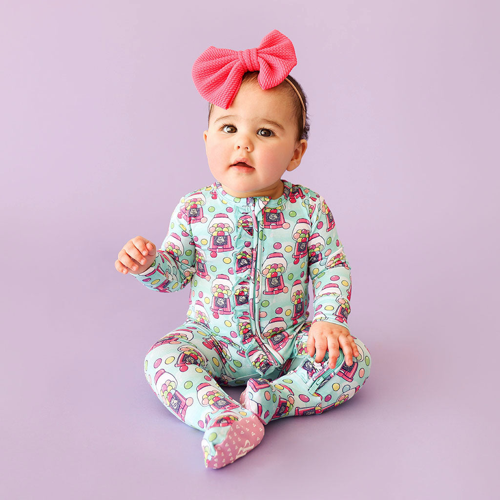Poshalicious Gum Footie Ruffled Zippered One Piece