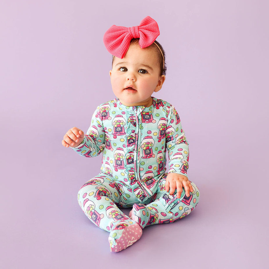 Poshalicious Gum Footie Ruffled Zippered One Piece