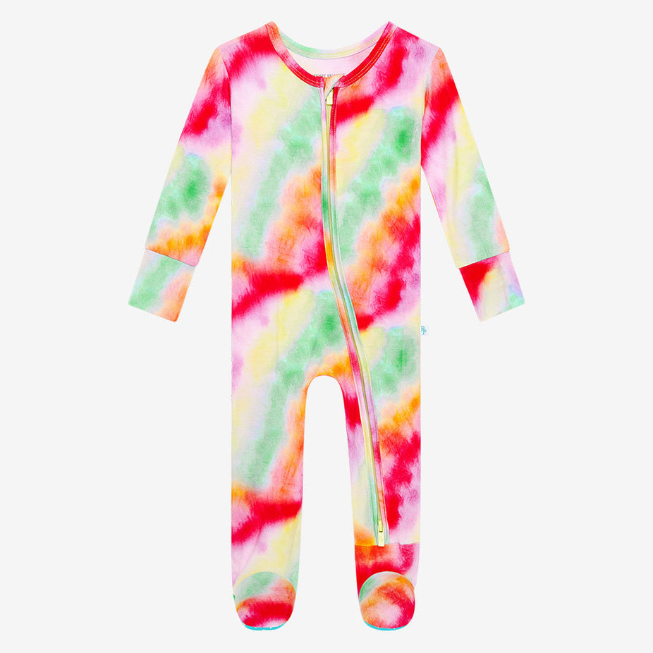 Rainbow Tie Dye Footie Zippered One Piece