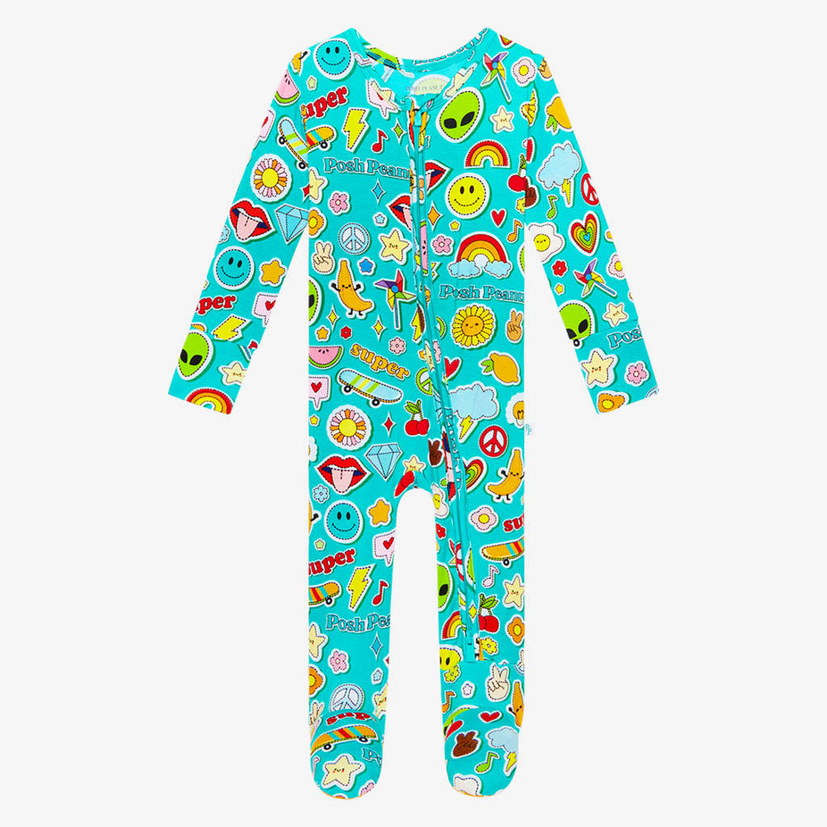 Sticker Medley Footie Zippered One Piece