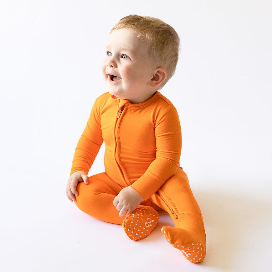 Sunset Orange Footie Zippered One Piece