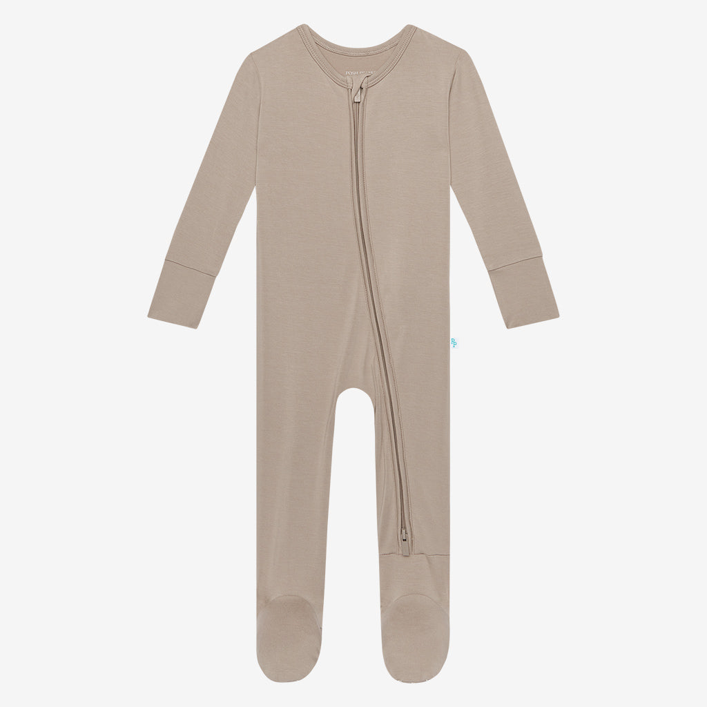 Taupe Footie Zippered One Piece