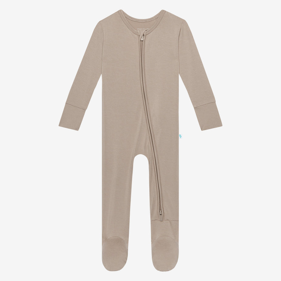 Taupe Footie Zippered One Piece