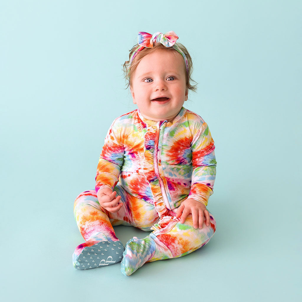 Totally Tie Dye Footie Ruffled Zippered One Piece