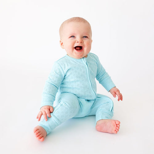 Robins Egg Pointelle Footless Zippered One Piece