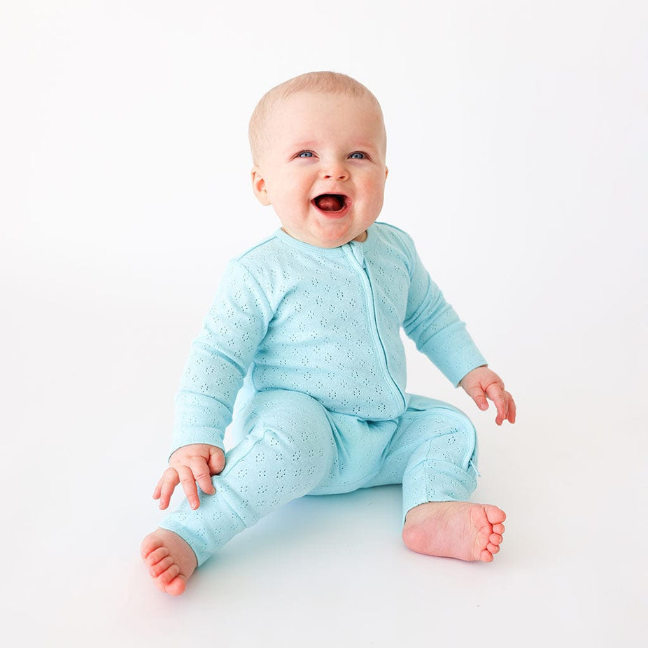 Robins Egg Pointelle Footless Zippered One Piece