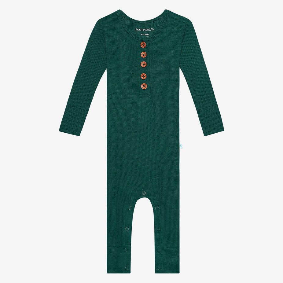 Hunter Green Waffle Long Sleeve Henley Romper