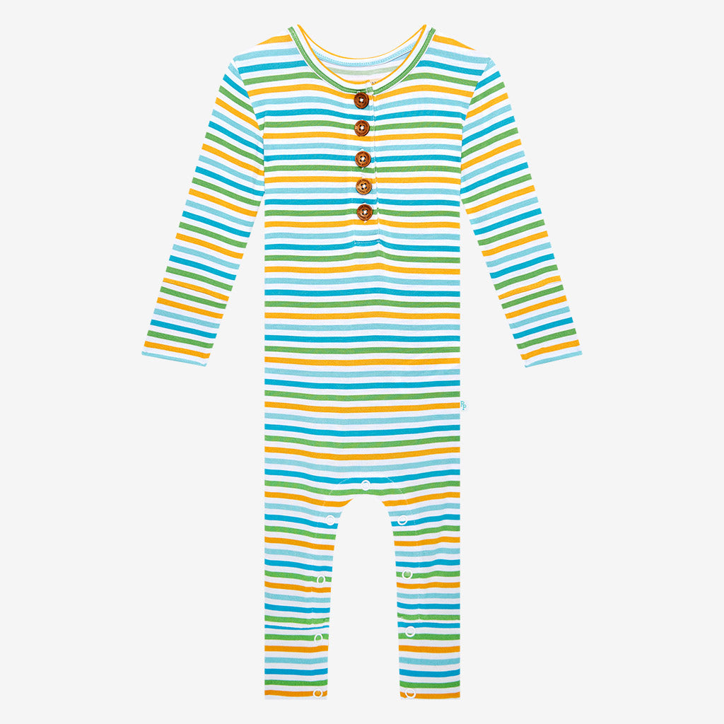 Spunky Stripe Long Sleeve Henley Romper