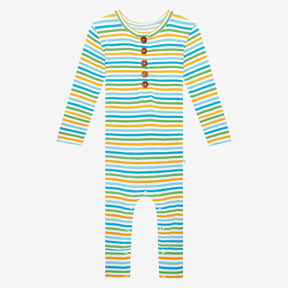 Spunky Stripe Long Sleeve Henley Romper