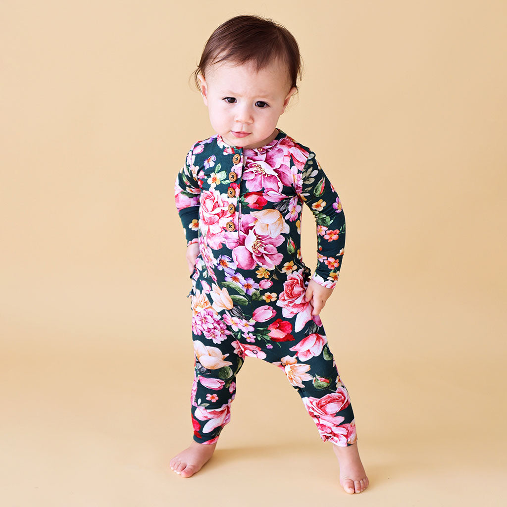Arsine Long Sleeve Ruffled Henley Romper