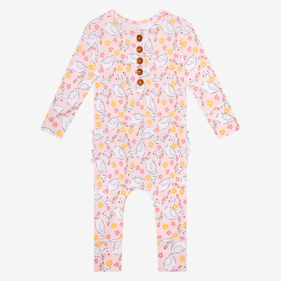 Gelsey Long Sleeve Ruffled Henley Romper