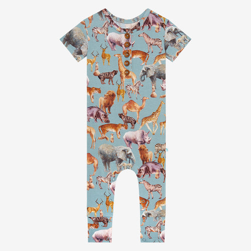 King of the Jungle Short Sleeve Henley Romper