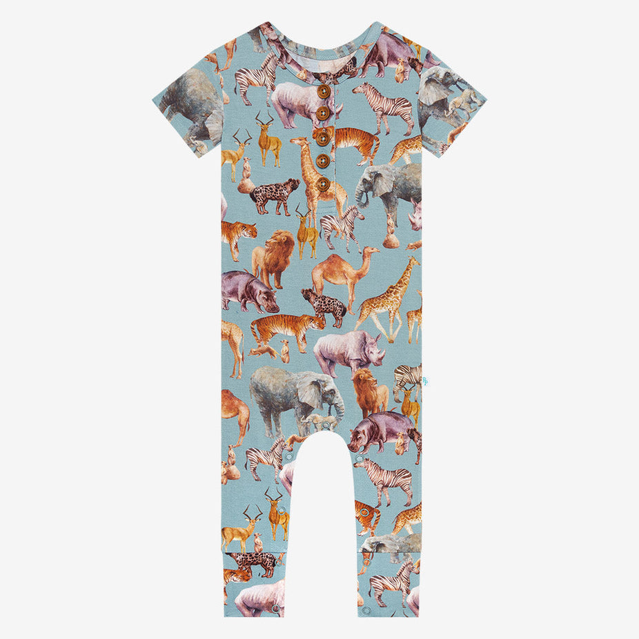 King of the Jungle Short Sleeve Henley Romper