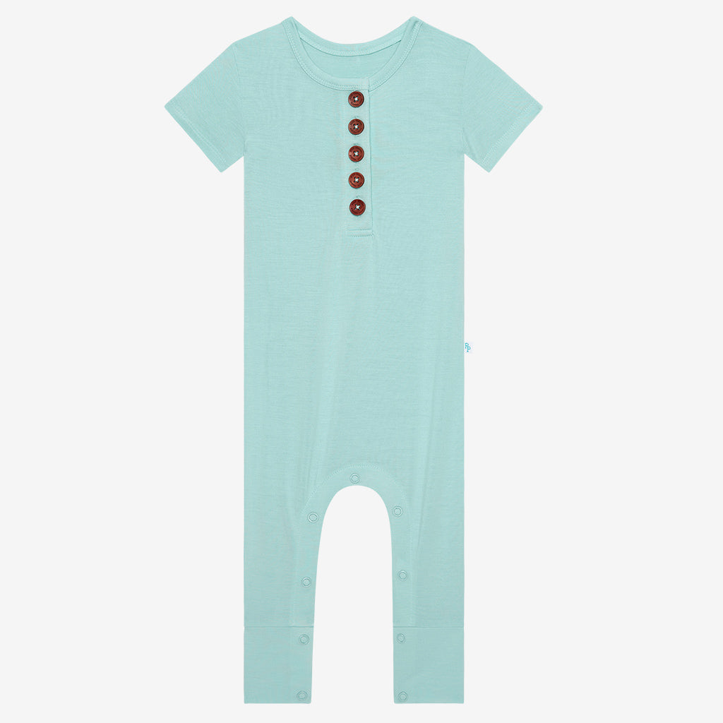 Pastel Blue Short Sleeve Henley Romper