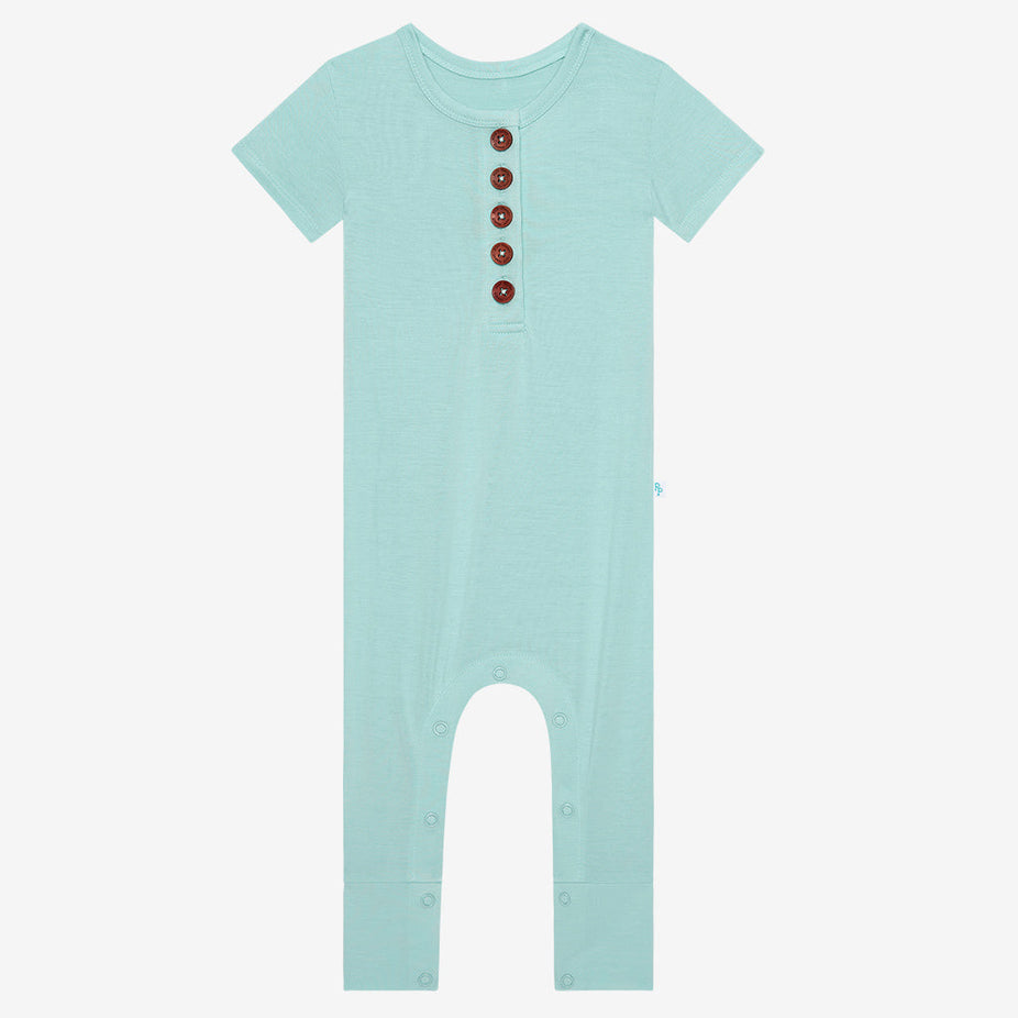 Pastel Blue Short Sleeve Henley Romper