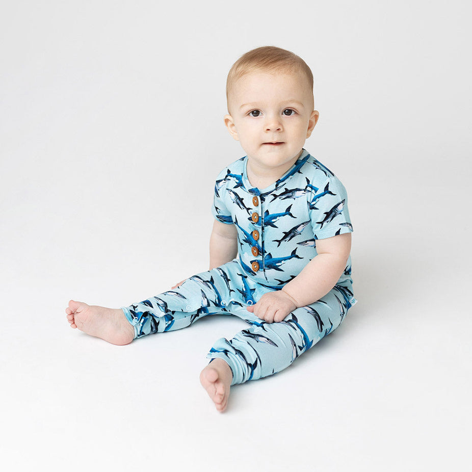 Sharks Short Sleeve Henley Romper