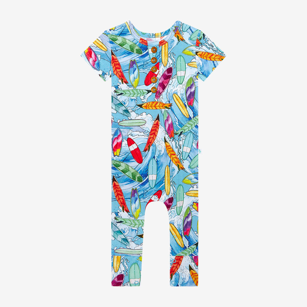 Wave Short Sleeve Henley Romper
