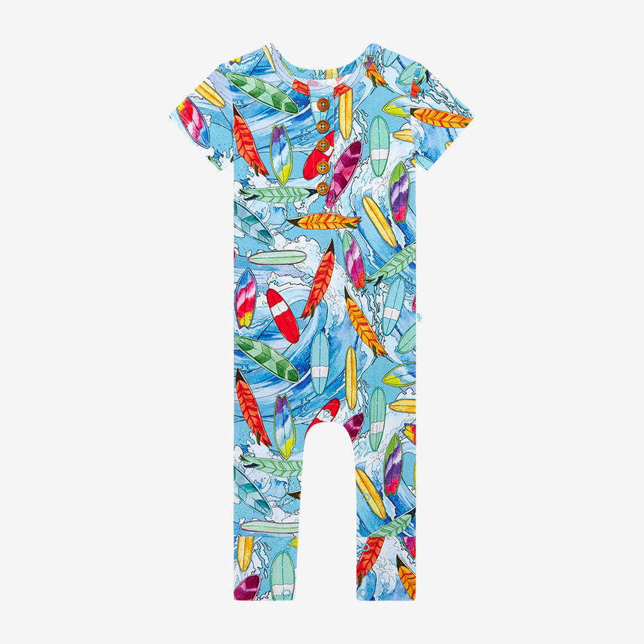 Wave Short Sleeve Henley Romper