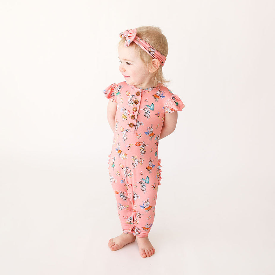 Betty Ruffled Cap Sleeve Henley Romper