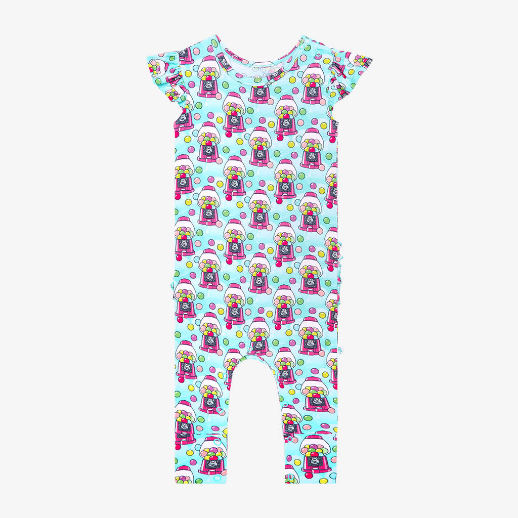 Poshalicious Gum Ruffled Cap Sleeve Romper