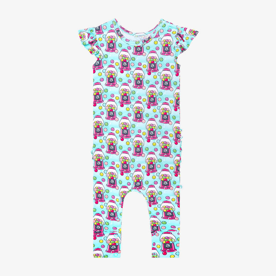 Poshalicious Gum Ruffled Cap Sleeve Romper